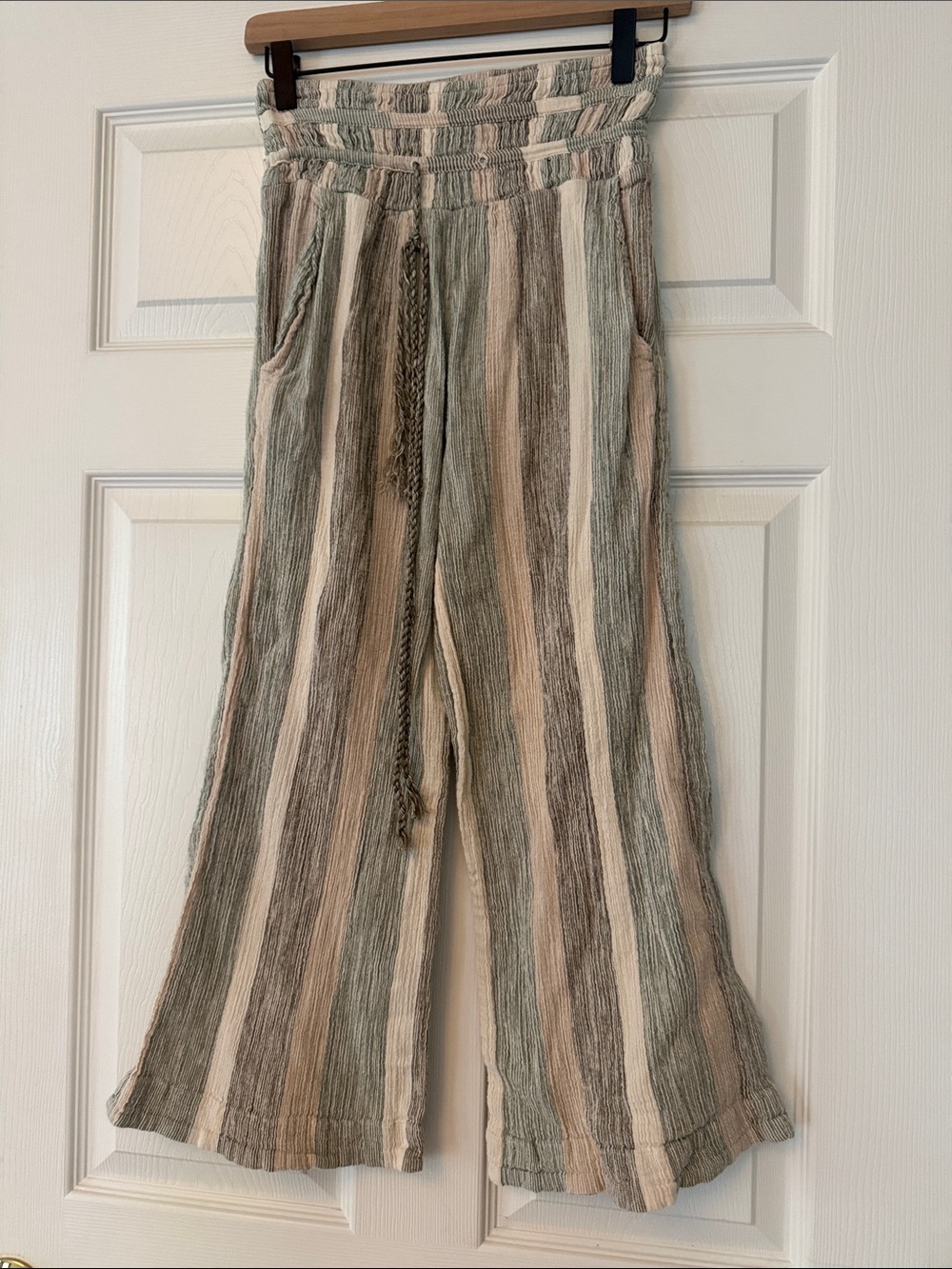 Free People Striped Wide-Leg pants in Green, Cream & Tan